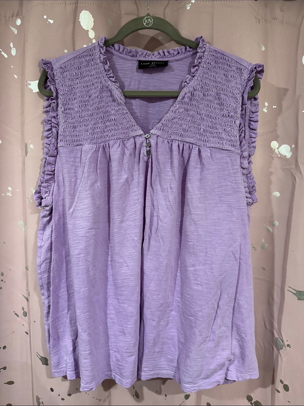 Lane Bryant Lavender Smocked V-Neck Sleeveless Top